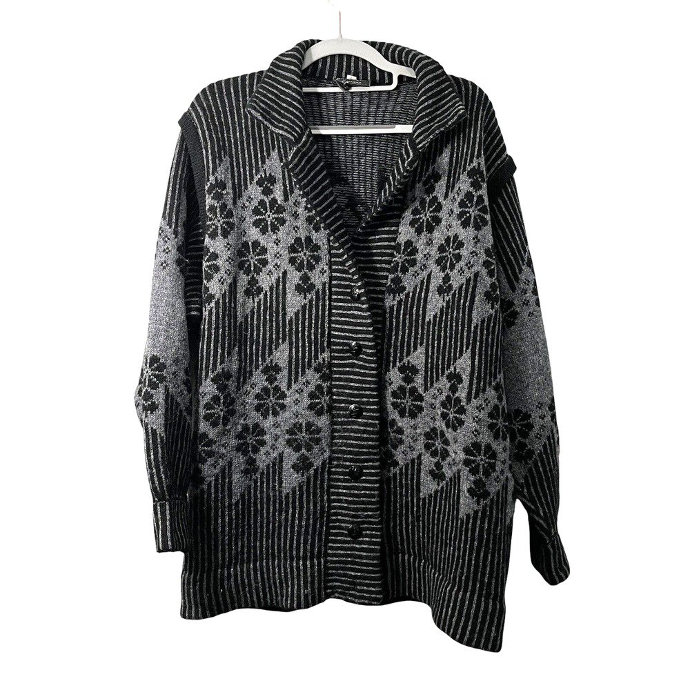 Helen Raine Cardigan Sweater Women Size L Shetland Wool Vintage Yorkshire Black